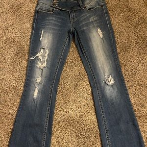 YMI Womens Bootcut sandblast dark wash rip jeans size 5 (juniors)